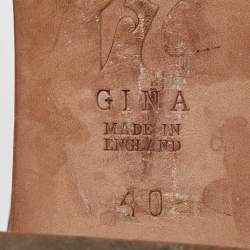 Pre Owned Gina Blue Leather Crystal Embellished Slide Sandals Size 40