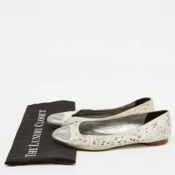 Gina Light Grey/Silver Satin and Leather Crystal Embellished Ballet Flats Size 40