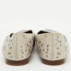 Gina Light Grey/Silver Satin and Leather Crystal Embellished Ballet Flats Size 40