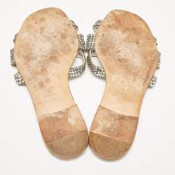 مملوكة مسبقًا Gina Silver Leather Crystal Embellished  Flat Sandals Size 41.5