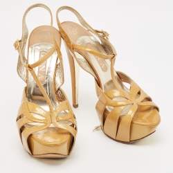 Gina Brown Patent Leather Platform Ankle Strap Sandals Size 40