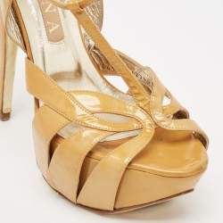 Gina Brown Patent Leather Platform Ankle Strap Sandals Size 40