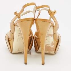 Gina Brown Patent Leather Platform Ankle Strap Sandals Size 40