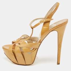 Gina Brown Patent Leather Platform Ankle Strap Sandals Size 40