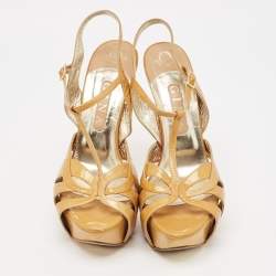 Gina Brown Patent Leather Platform Ankle Strap Sandals Size 40