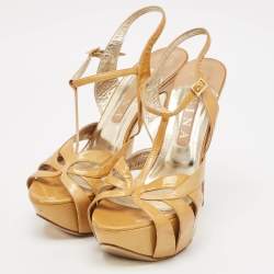 Gina Brown Patent Leather Platform Ankle Strap Sandals Size 40