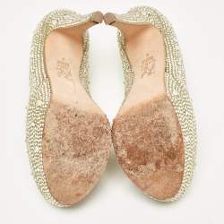 Pre Owned Gina Green Satin Crystal Embellished Platform Pumps Size 37