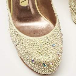 Pre Owned Gina Green Satin Crystal Embellished Platform Pumps Size 37