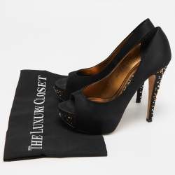 Gina Black Satin Jenna Crystal Embellished Platform Pumps Size 37.5