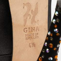 Gina Black Satin Jenna Crystal Embellished Platform Pumps Size 37.5