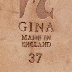 Pre Owned Gina Green Croc Embossed Leather and Leather Crystal Embellished Slide Sandals Size 37