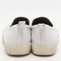 Gina White/Beige Leather and Satin Crystal Embellished Slip On Sneakers Size 38
