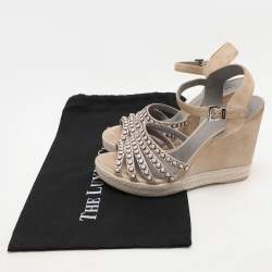 Gina Pink Satin and Suede Pearl Embellished Wedge Sandals Size 40