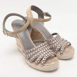 Gina Pink Satin and Suede Pearl Embellished Wedge Sandals Size 40