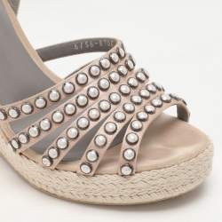 Gina Pink Satin and Suede Pearl Embellished Wedge Sandals Size 40