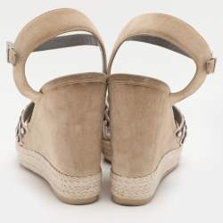 Gina Pink Satin and Suede Pearl Embellished Wedge Sandals Size 40