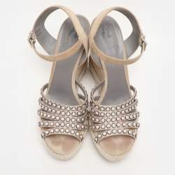 Gina Pink Satin and Suede Pearl Embellished Wedge Sandals Size 40