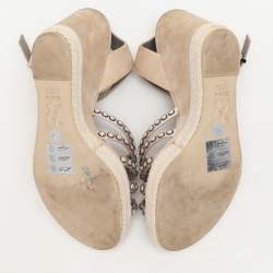 Gina Pink Satin and Suede Pearl Embellished Wedge Sandals Size 40