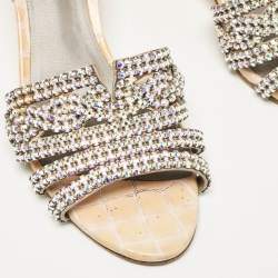 Pre Owned Gina Beige Leather Crystal Embellished Rodeo Slide Sandals Size 40