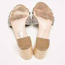 Pre Owned Gina Beige Leather Crystal Embellished Rodeo Slide Sandals Size 40