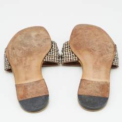 Gina Green Crystal Embellished Leather Flat Slides Size 39