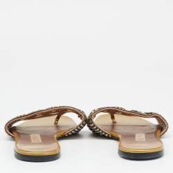 Gina Green Crystal Embellished Leather Flat Slides Size 39