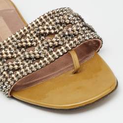 Gina Green Crystal Embellished Leather Flat Slides Size 39