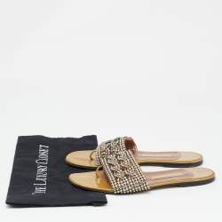 Gina Green Crystal Embellished Leather Flat Slides Size 39