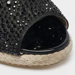 Gina Black Satin Crystal Embellished Espadrille Flats Size 37
