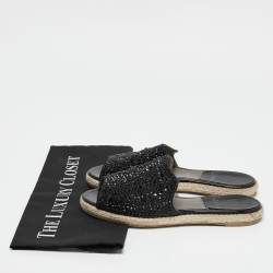 Gina Black Satin Crystal Embellished Espadrille Flats Size 37
