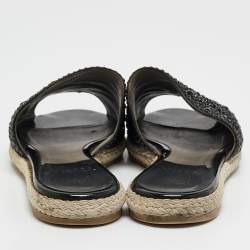 Gina Black Satin Crystal Embellished Espadrille Flats Size 37