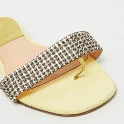 Pre Owned Gina Yellow Crystal Embellished Leather Flat Sandals Size 38.5