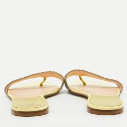 Pre Owned Gina Yellow Crystal Embellished Leather Flat Sandals Size 38.5