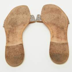 Pre Owned Gina Yellow Crystal Embellished Leather Flat Sandals Size 38.5