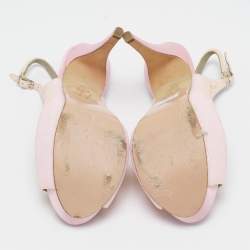 Gina Light Pink Crystal Embellished Suede Cut-Out Platform Slingback Sandals Size 38.5