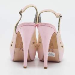 Gina Light Pink Crystal Embellished Suede Cut-Out Platform Slingback Sandals Size 38.5