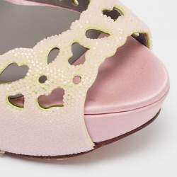 Gina Light Pink Crystal Embellished Suede Cut-Out Platform Slingback Sandals Size 38.5