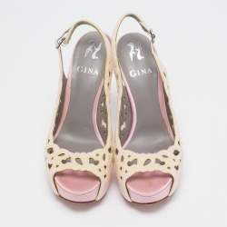 Gina Light Pink Crystal Embellished Suede Cut-Out Platform Slingback Sandals Size 38.5