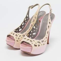 Gina Light Pink Crystal Embellished Suede Cut-Out Platform Slingback Sandals Size 38.5