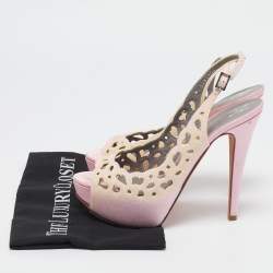 Gina Light Pink Crystal Embellished Suede Cut-Out Platform Slingback Sandals Size 38.5