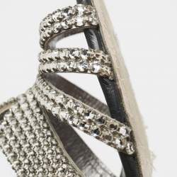 Pre Owned Gina Silver Crystal Embellished Leather Open Toe Sandals Size 40
