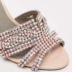 Gina Beige Leather Crystal Embellished Slide Sandals Size 36.5