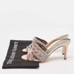 Gina Beige Leather Crystal Embellished Slide Sandals Size 36.5