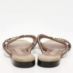 Gina Olive Crystals Embellished Flats Sandals Size 36