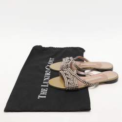 Gina Olive Crystals Embellished Flats Sandals Size 36