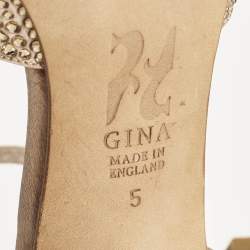 Pre Owned Gina Gold Satin Crystal Embellished Heel Ankle Strap Sandals Size 38