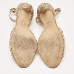 Pre Owned Gina Gold Satin Crystal Embellished Heel Ankle Strap Sandals Size 38