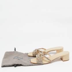 Gina Cream Croc Embossed Leather and Crystals Slide Sandals Size 39.5