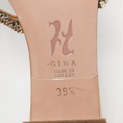 Gina Cream Croc Embossed Leather and Crystals Slide Sandals Size 39.5