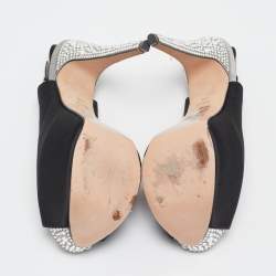 مملوكة مسبقًا Gina Black Satin Crystal Platform  Slingback Sandals Size 38.5